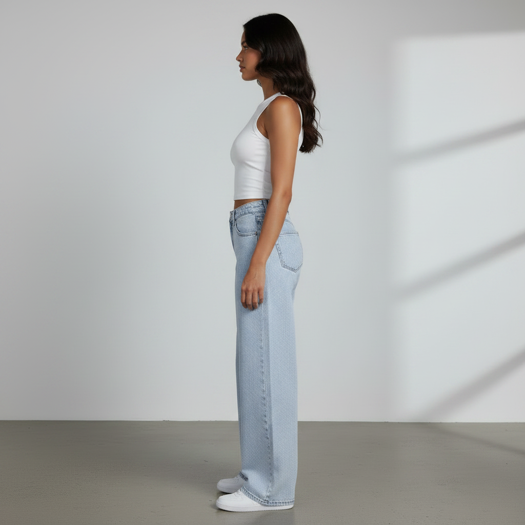 Women's High-Waisted Non-Stretch Wide Leg Jeans, Light Wash Straight Leg Denim Pants
