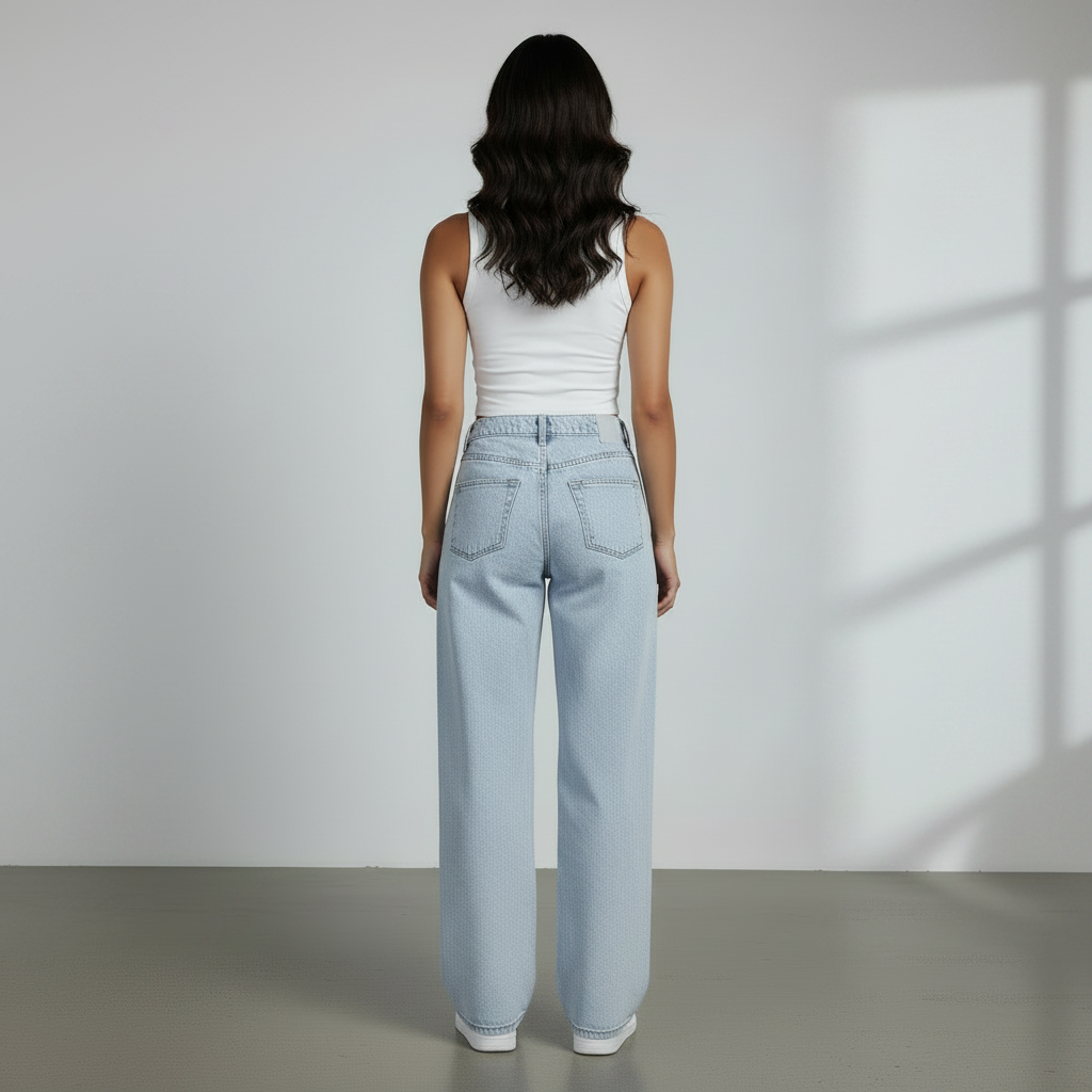 Women's High-Waisted Non-Stretch Wide Leg Jeans, Light Wash Straight Leg Denim Pants