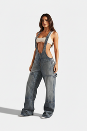 Y2K Zipper Denim Overalls With Pockets Fashion Loose Suspender Jumpsuit Streetwear Jeans Pants Womens Clothing (Copy 2)
