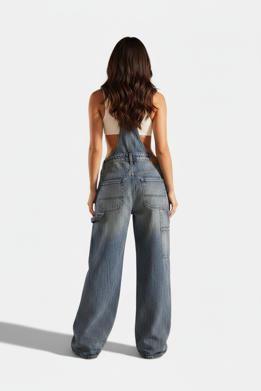 Y2K Zipper Denim Overalls With Pockets Fashion Loose Suspender Jumpsuit Streetwear Jeans Pants Womens Clothing (Copy 2)
