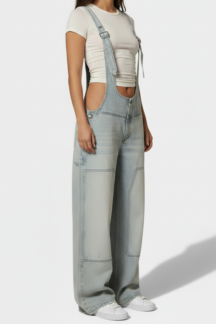 Y2K Zipper Denim Overalls With Pockets Fashion Loose Suspender Jumpsuit Streetwear Jeans Pants Womens Clothing (Copy)
