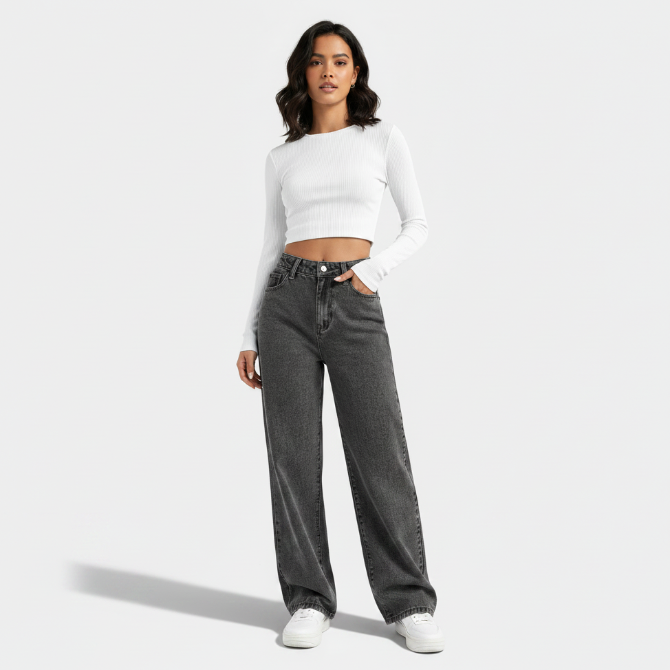 Womens Stylish Loose-fit Slimming American-style Washed Denim Jeans