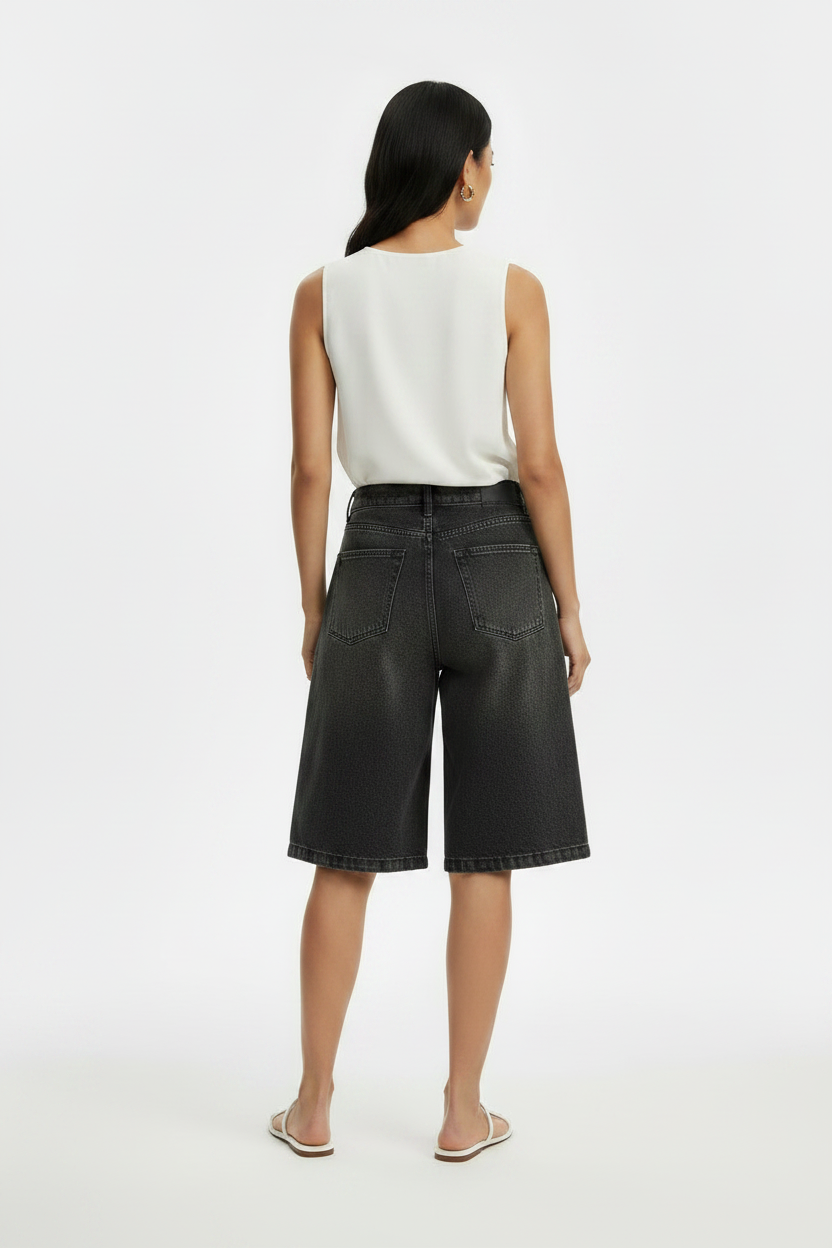 Casual Mid-Waist Straight-Cut Cropped Denim Womens Pants