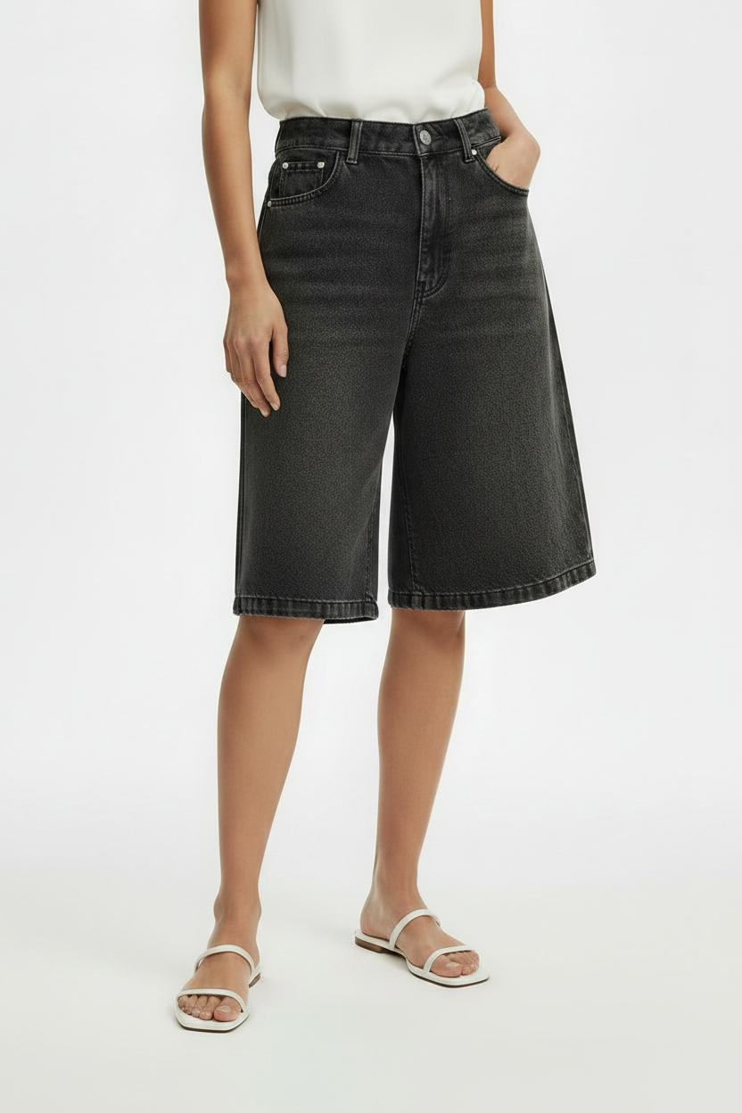 Casual Mid-Waist Straight-Cut Cropped Denim Womens Pants