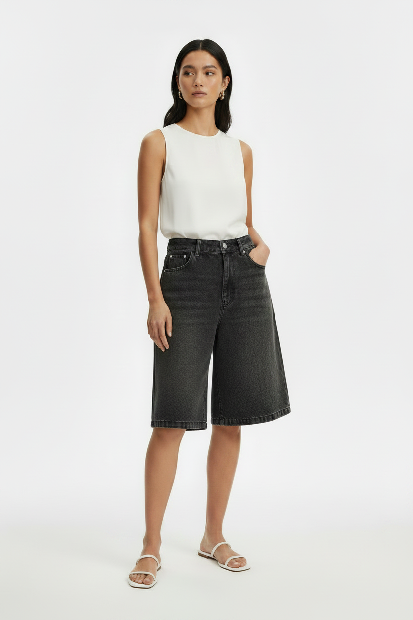 Casual Mid-Waist Straight-Cut Cropped Denim Womens Pants