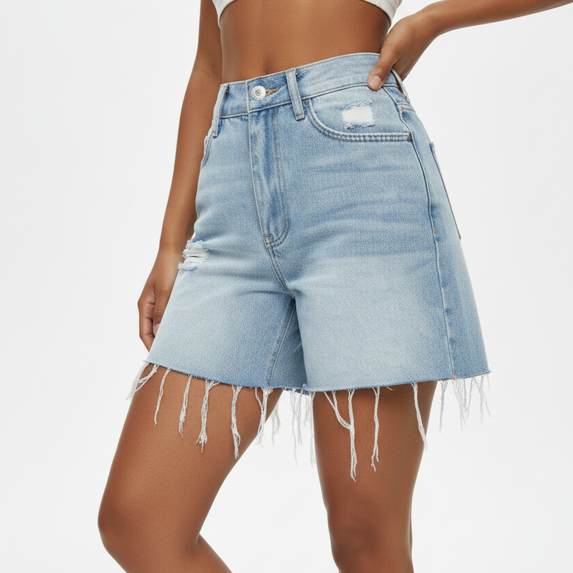 Womens High-Elastic Cropped Ripped Denim Shorts For Summer Street Style In Europe And The US