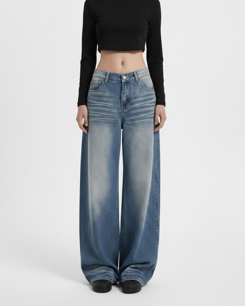 Women's American-Style Retro Wide-Leg Jeans