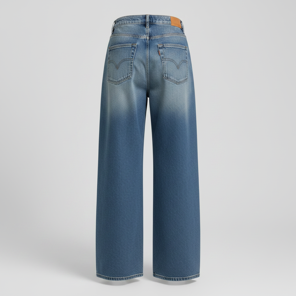 American-style Retro Blue Cat Wide-leg Jeans