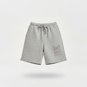 Calções Allzom cinzentos de algodão com cordão, corte largo e estampado gráfico, ideais para desporto casual.