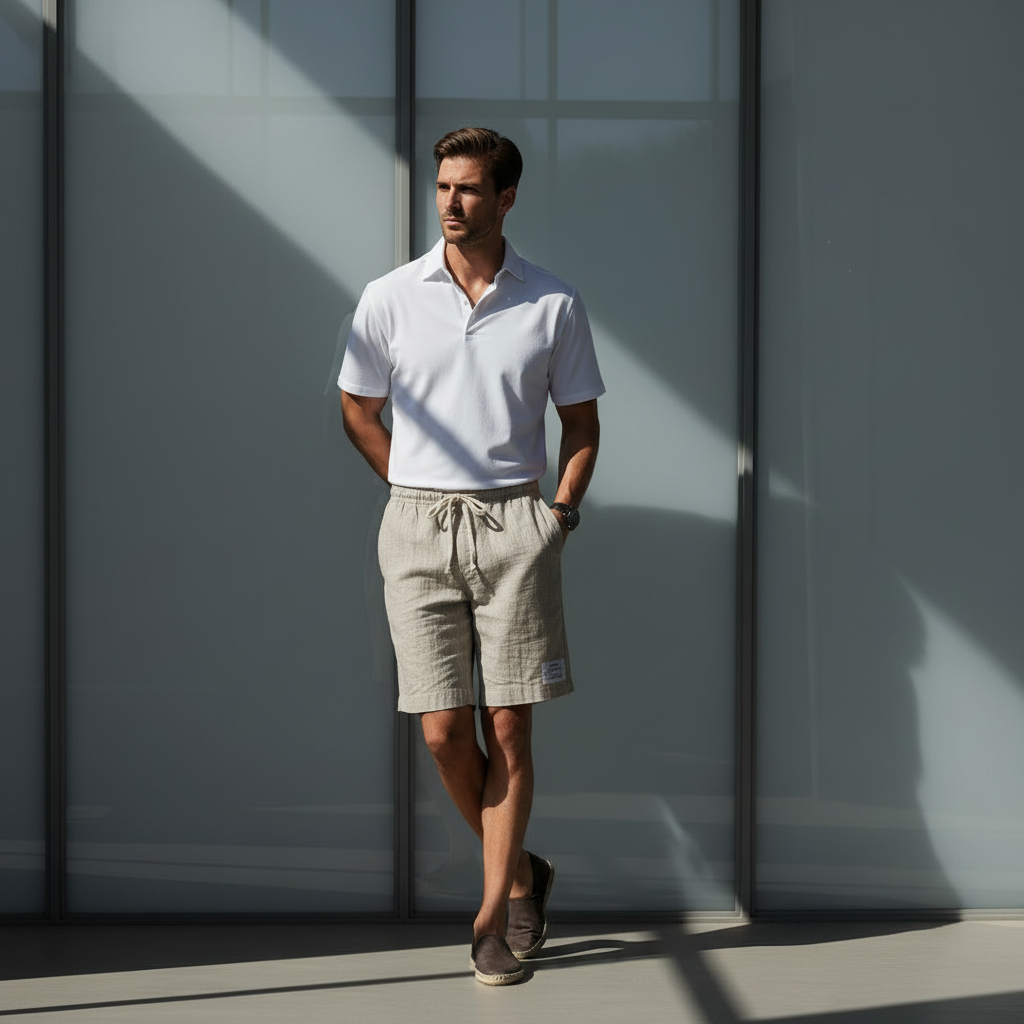 Fashionable Drawstring Textured Solid-Colored Shorts Beach Pants