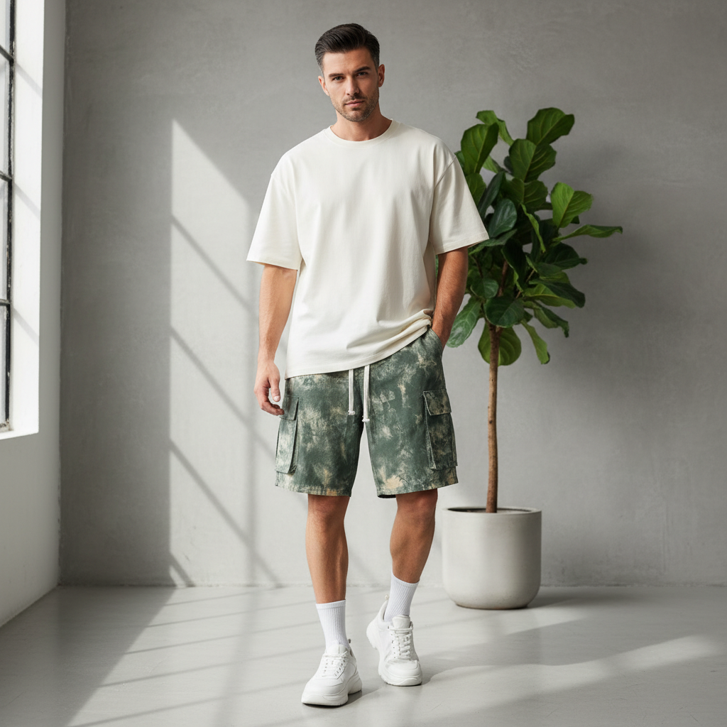 Summer New Work Clothes Fifth Pants Men's Tie-dyed Simple