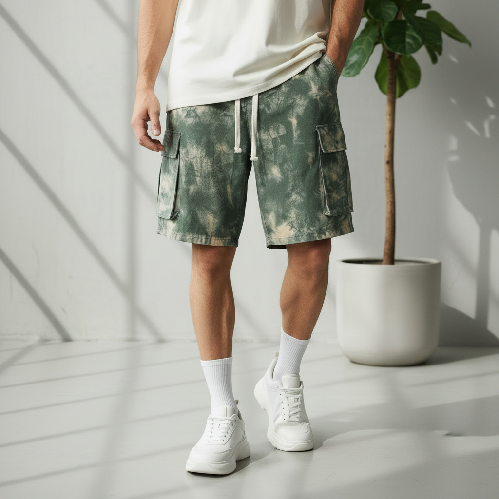 Summer New Work Clothes Fifth Pants Men's Tie-dyed Simple