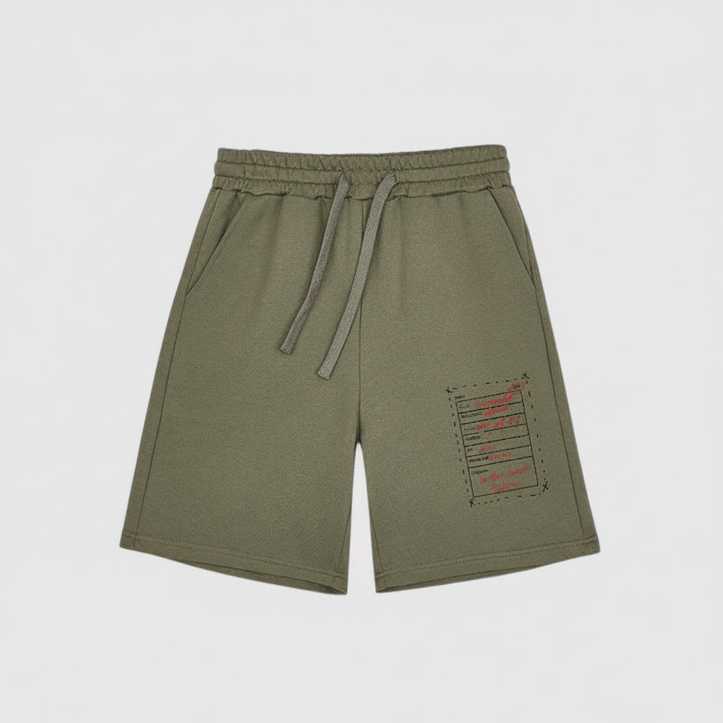 Calções desportivos Allzom cinzentos esverdeados em algodão com cordão e estampado gráfico estilo casual
