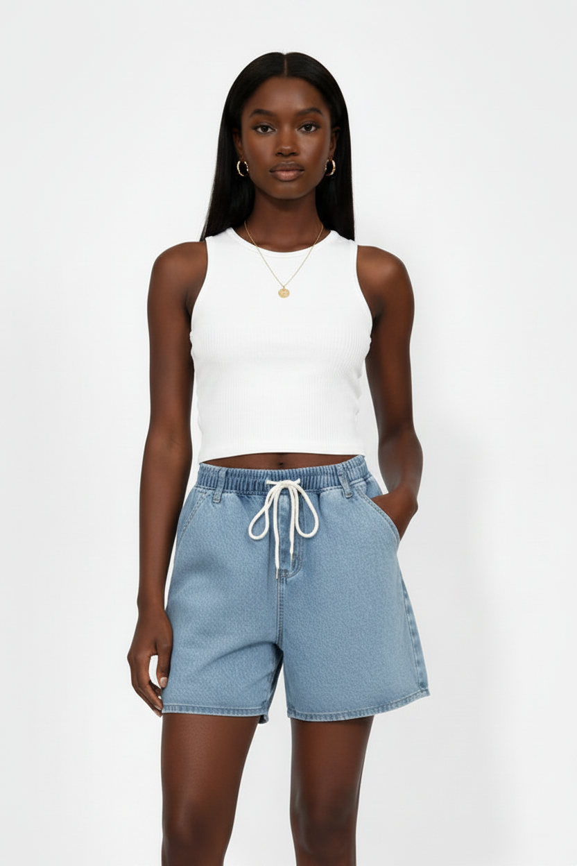 Women's Retro Washed High Waist Denim Shorts