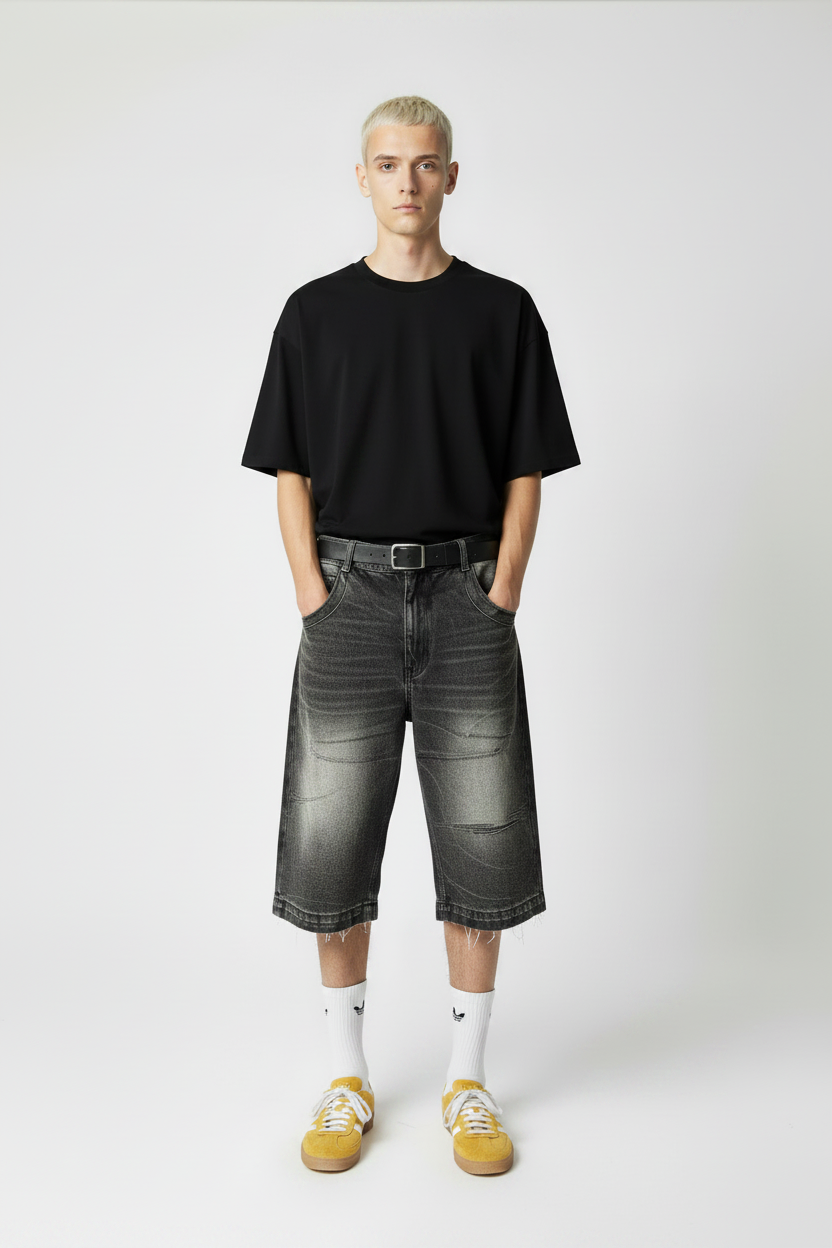 Men's Loose Casual Straight-Leg Washed Denim Shorts