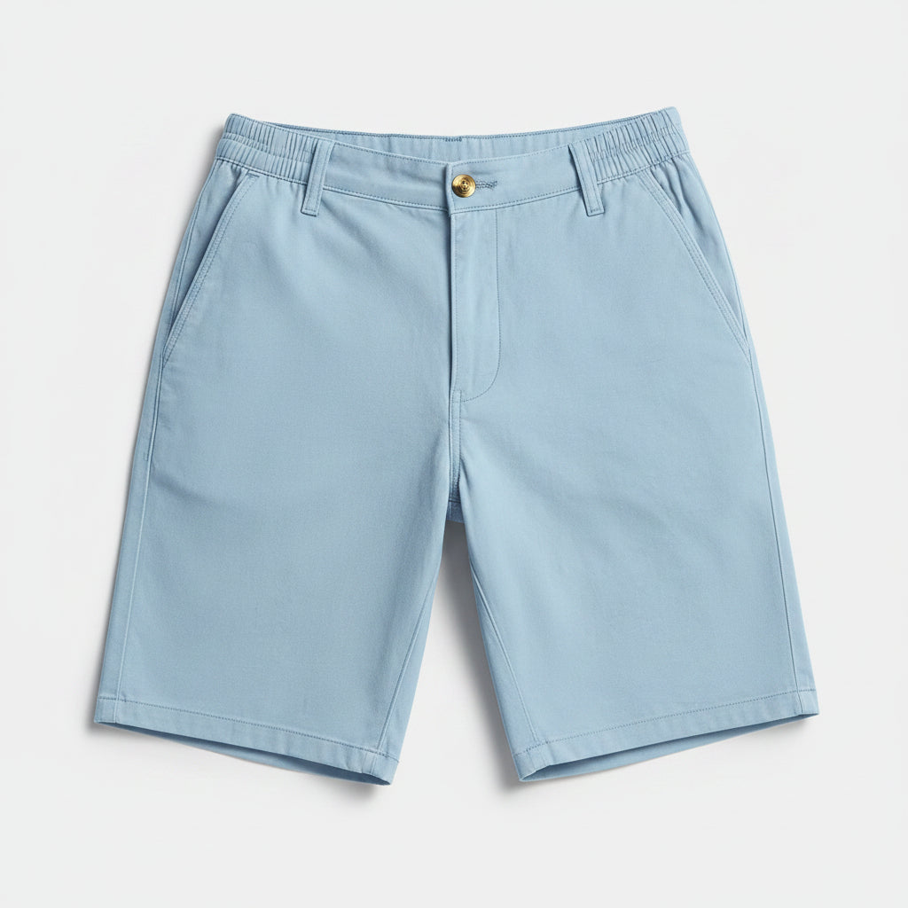 Allzom calções de poliéster azul claro para homem, com cintura elástica e fecho de botão, ideais para golfe e uso casual.