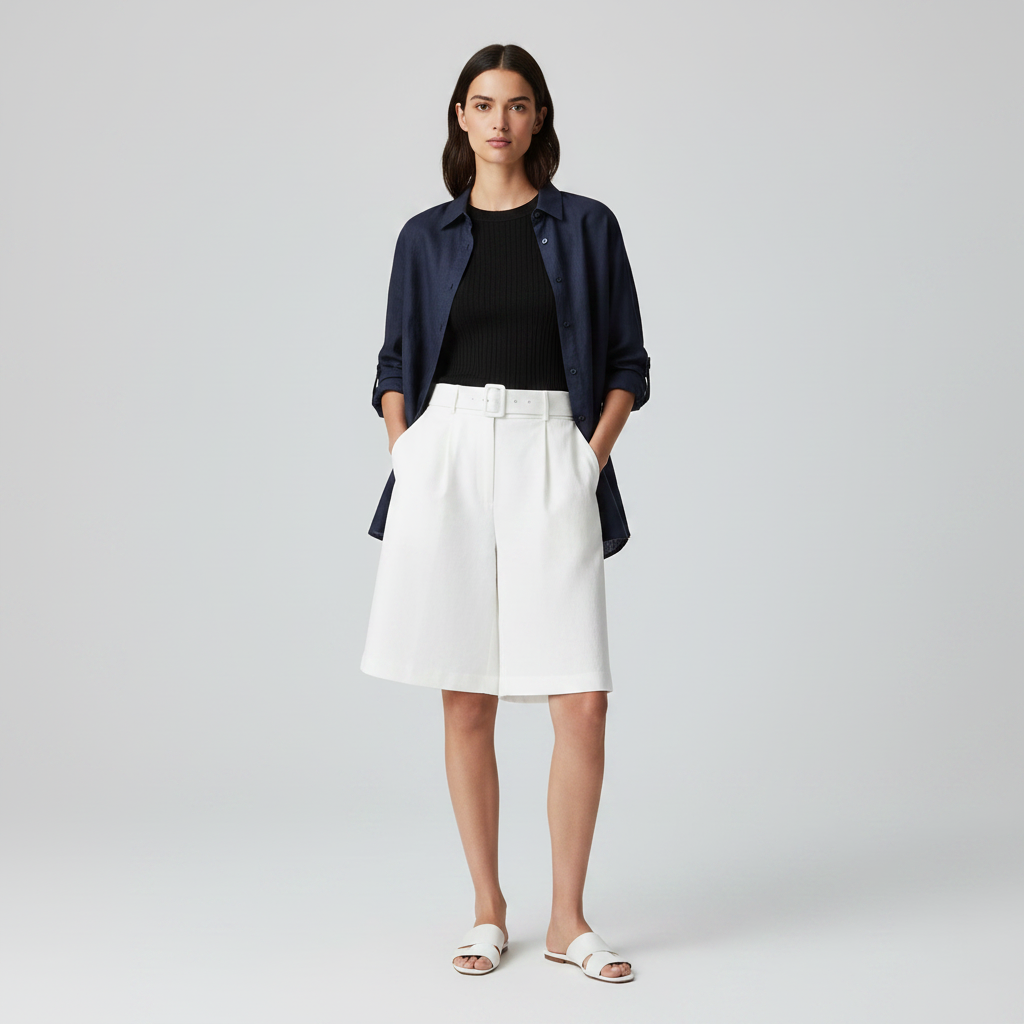 Summer White Tencel Linen Shorts