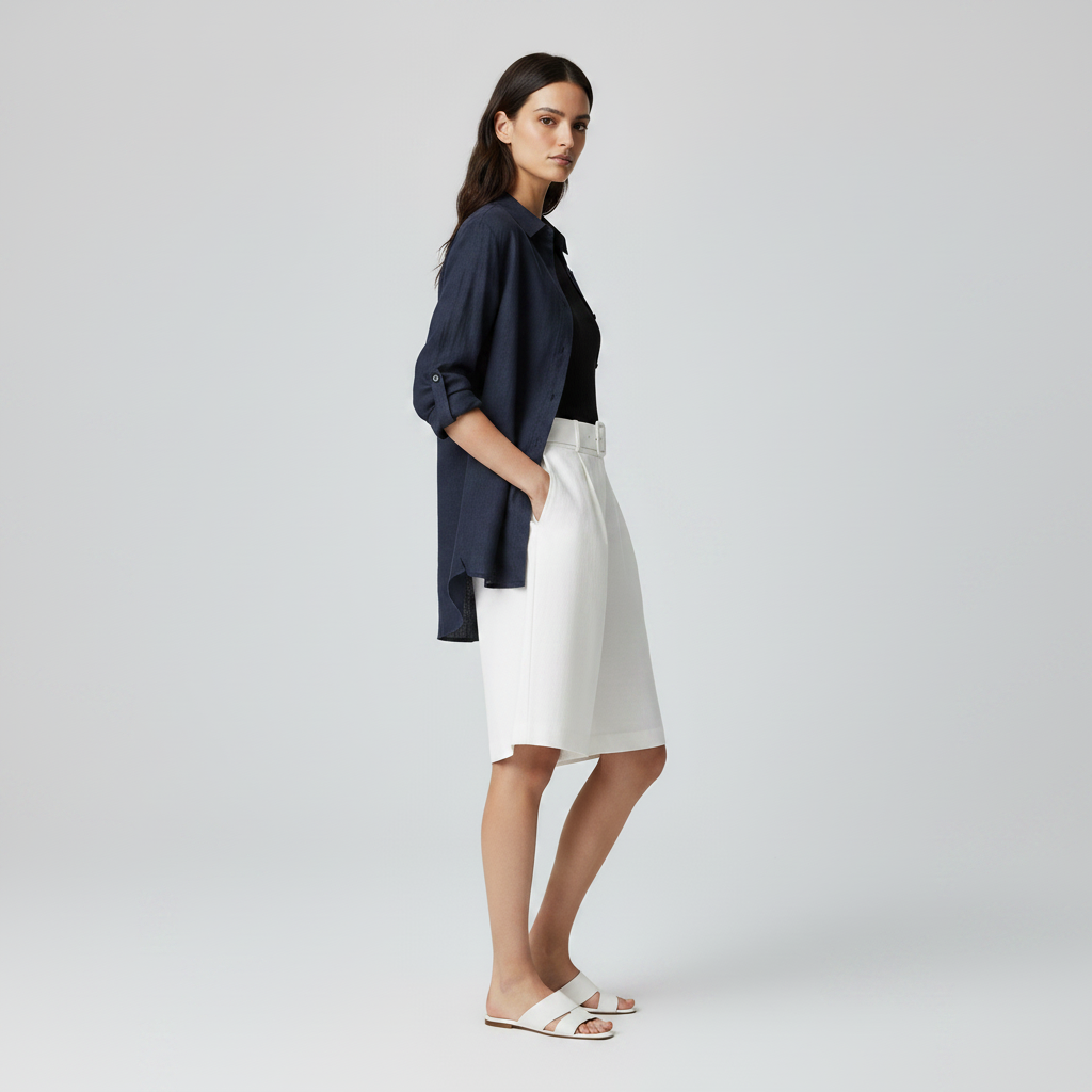 Summer White Tencel Linen Shorts