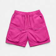 Allzom calções de trabalho finos para homem, cor rosa choque, cintura baixa, com cordão e bolsos com fecho de correr.