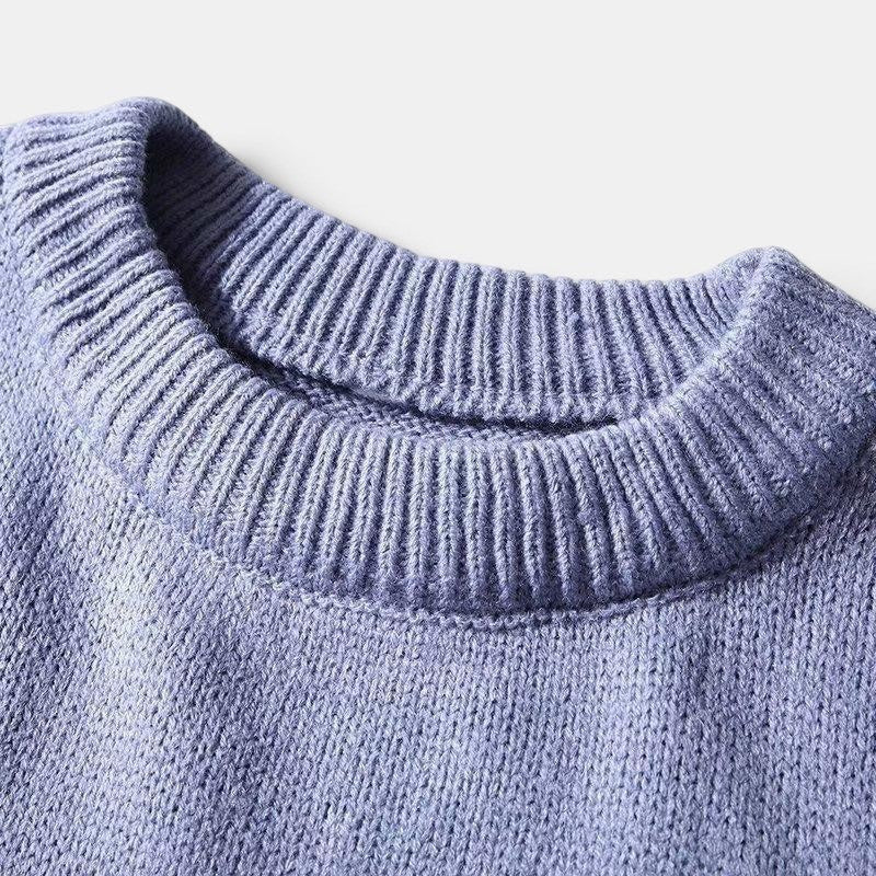 Allzom camisola de malha masculina azul-claro, ajuste descontraído e gola redonda canelada.