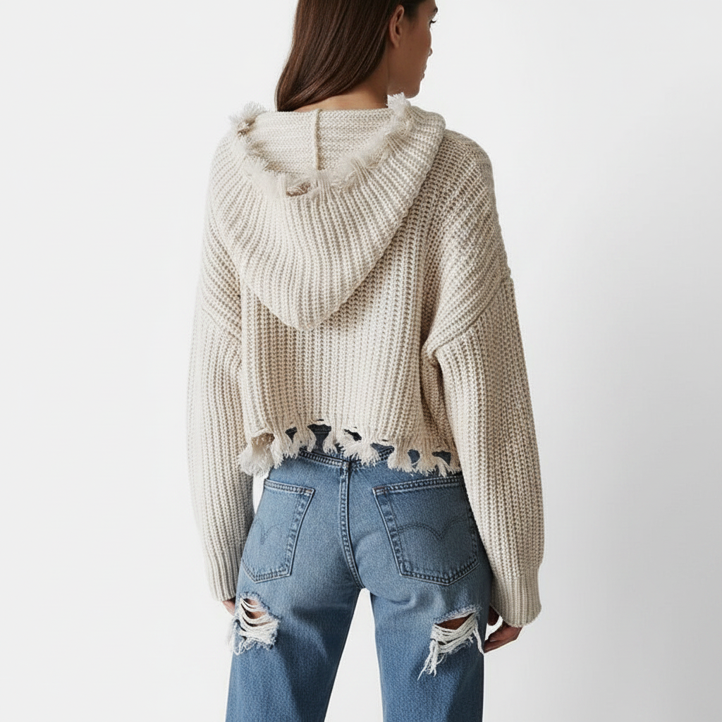European And American Hooded Tassel Zipper Sweaters Coat