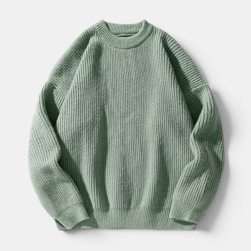 Camisola de malha grossa verde-claro da Allzom com gola redonda, ideal para o inverno.