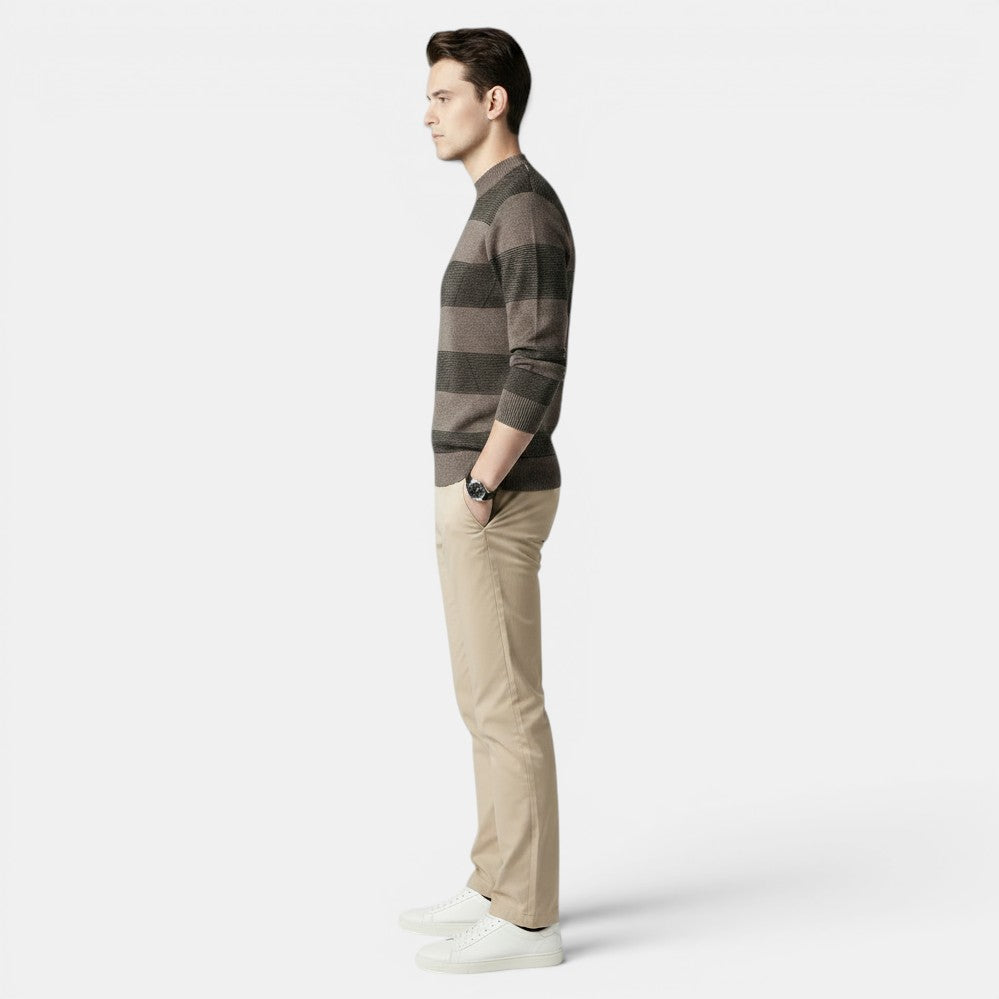 Men's Fashion Colourblock High Round Neck Knit Sweater
