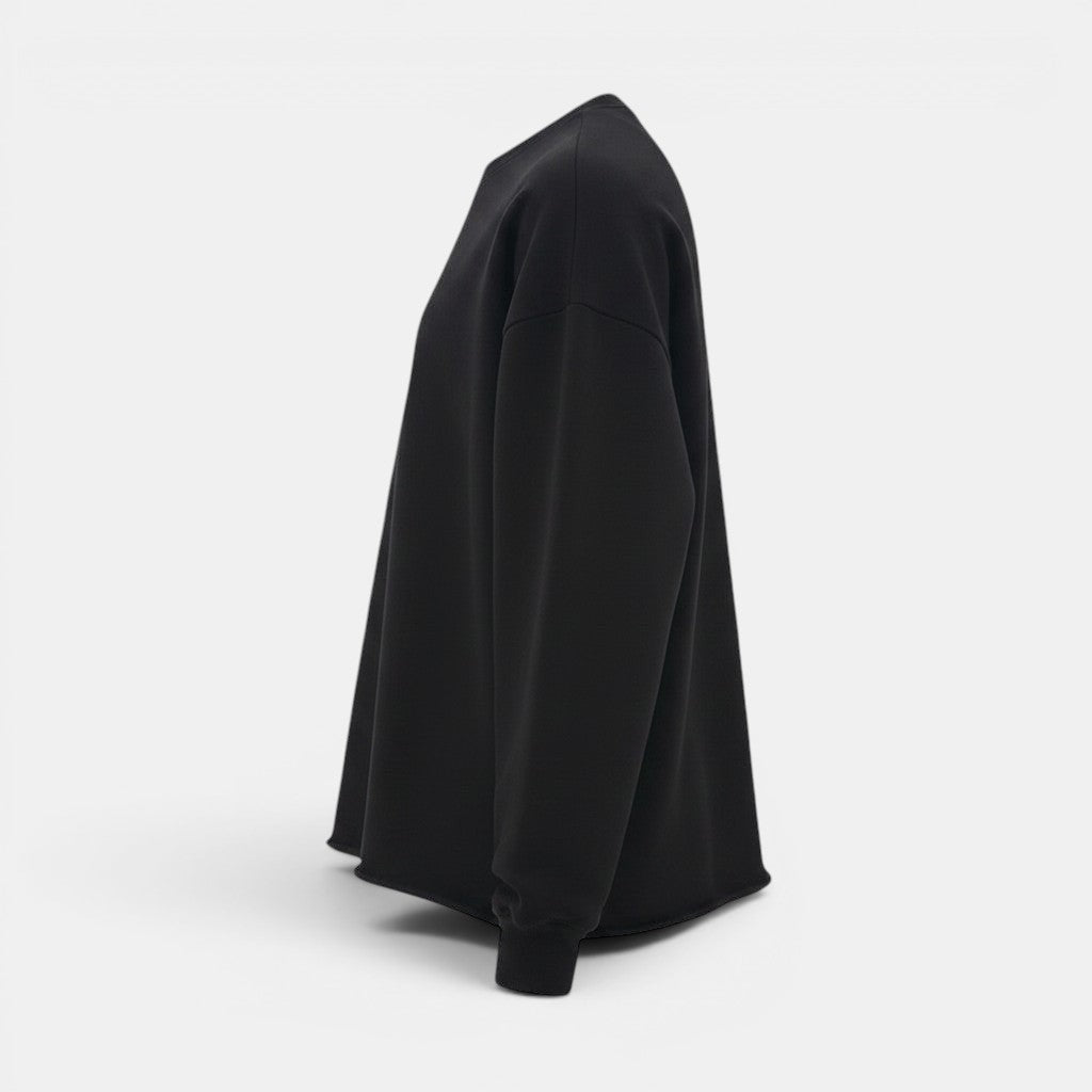 Allzom camisola preta de gola redonda para homem, com corte descontraído e camada inferior branca.
