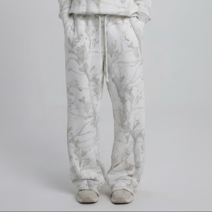 Allzom women's white camouflage maple leaf print hoodie and sweatpants set. Soft sweatshirt fabric.