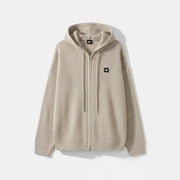 Allzom bege cardigan de malha com fecho completo e capuz para homem, com um pequeno emblema "W" no peito.