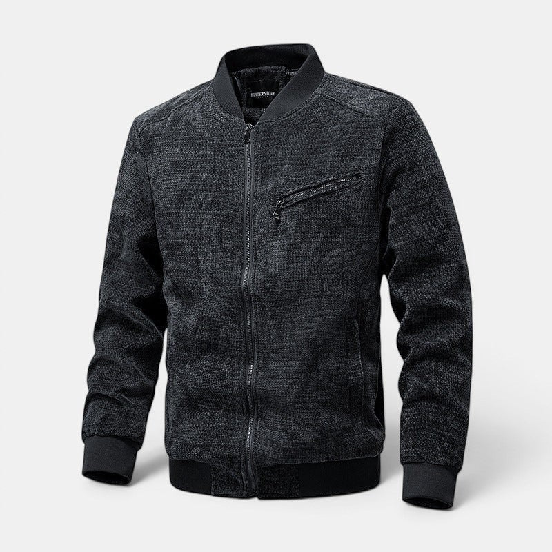 Allzom Casaco bomber retro masculino preto com fecho de correr e bolso com fecho de correr no peito.