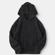 Allzom casaco com capuz preto felpudo para homem com orelhas de coelho, tecido macio e quente, estilo casual.