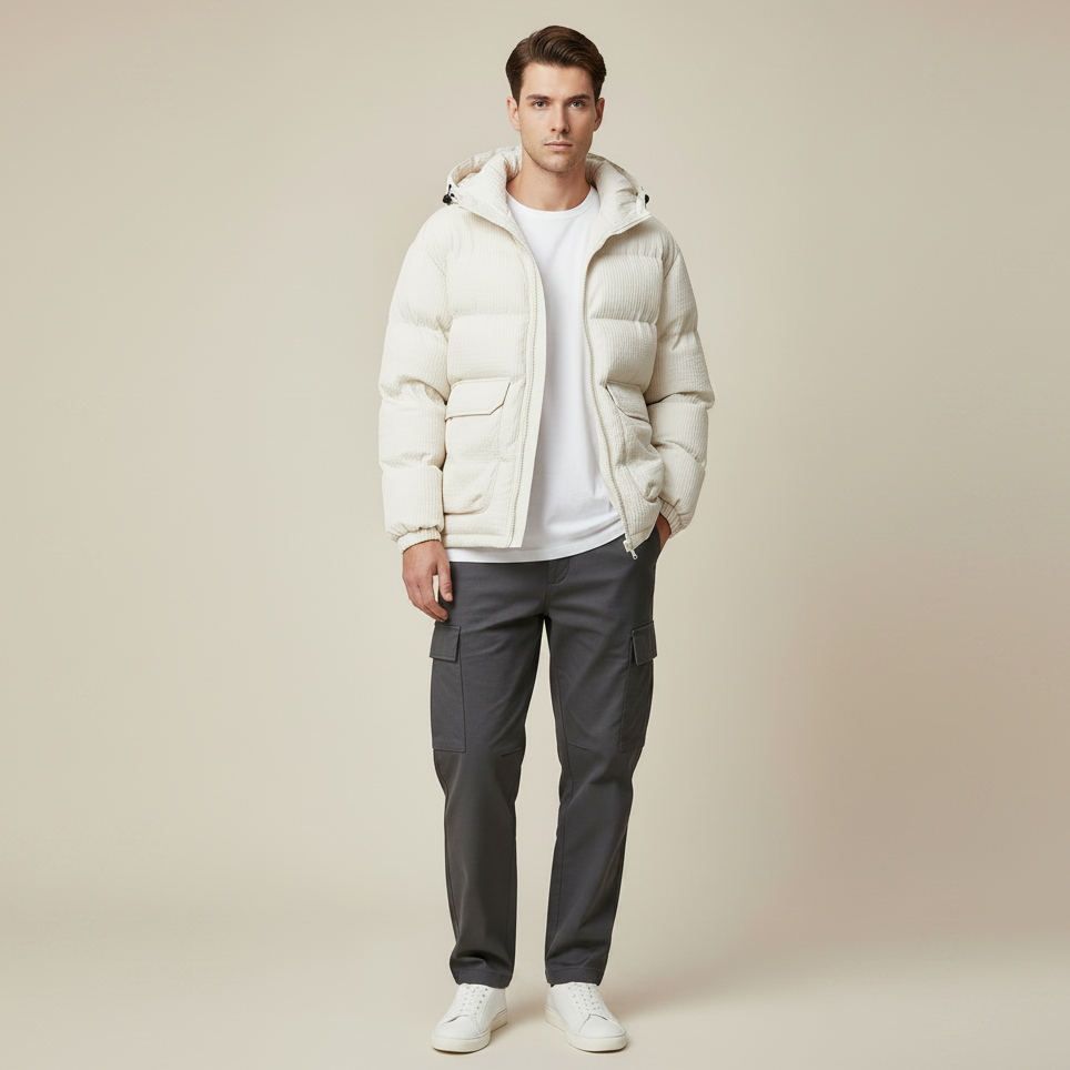 Men's Hooded Letter-Print Cotton-Padded Winter Jacket