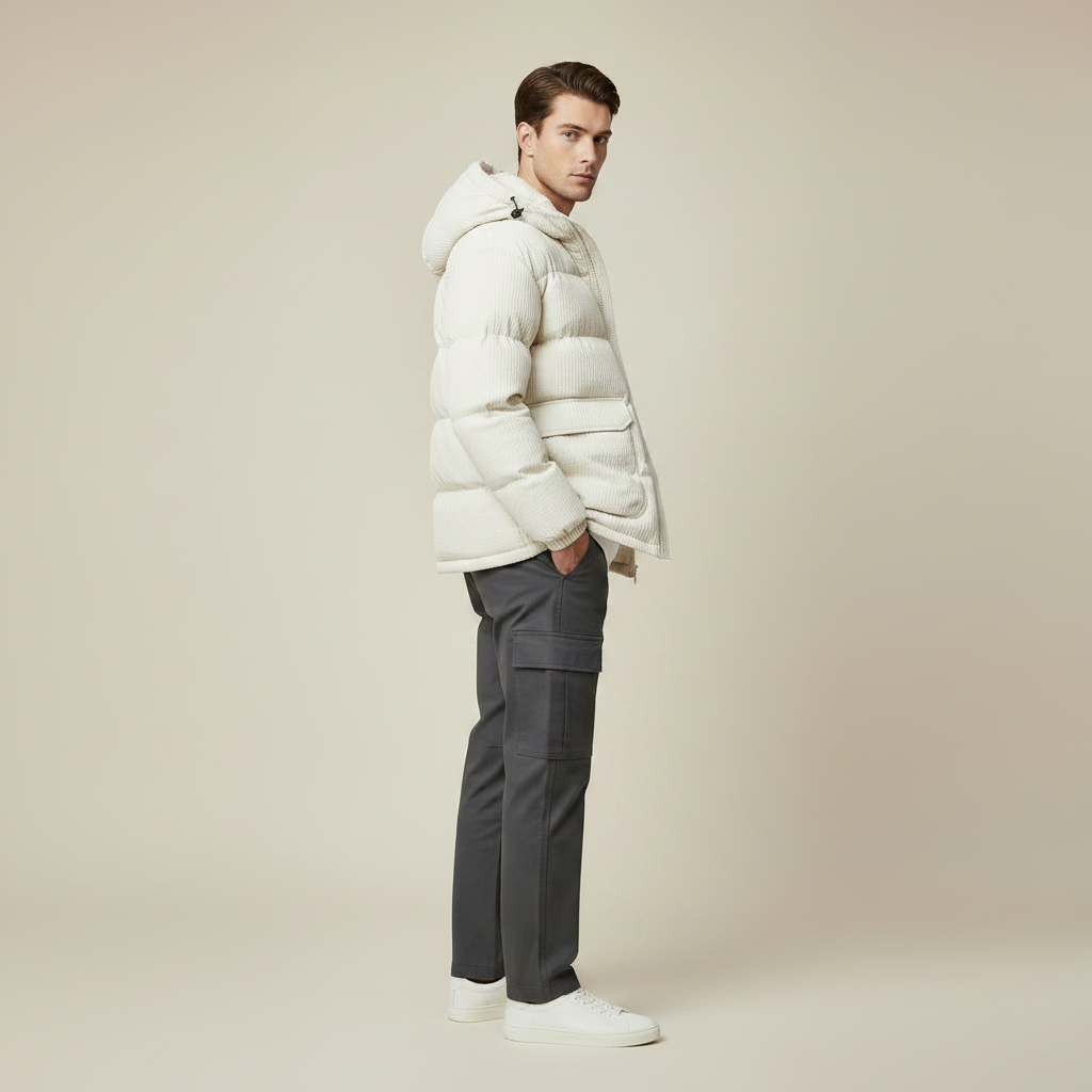 Men's Hooded Letter-Print Cotton-Padded Winter Jacket