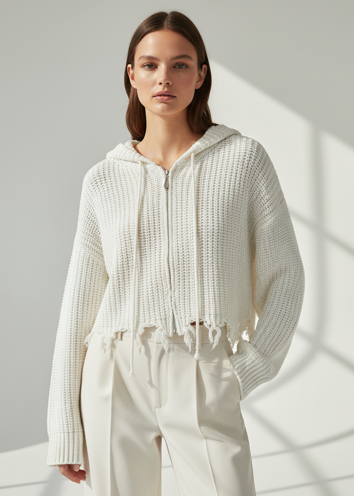 European And American Hooded Tassel Zipper Sweaters Coat