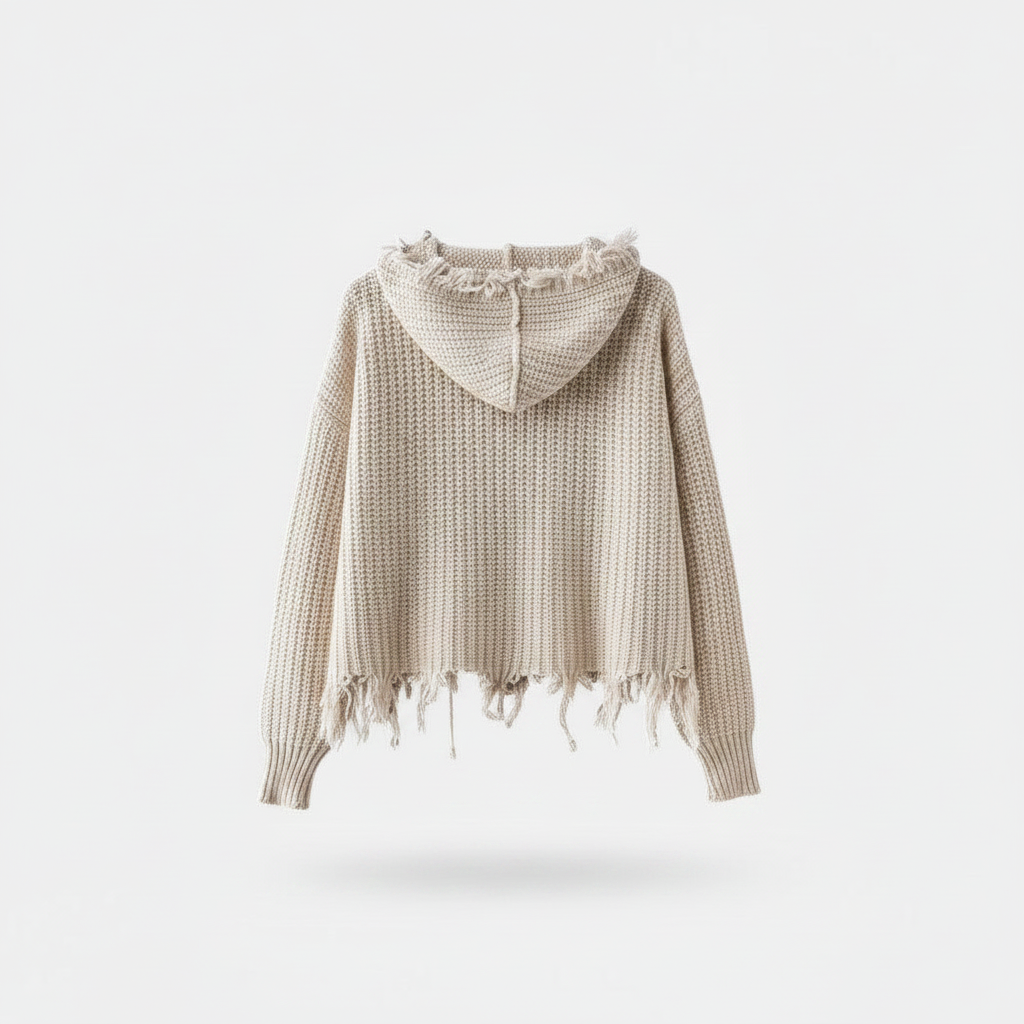 European And American Hooded Tassel Zipper Sweaters Coat