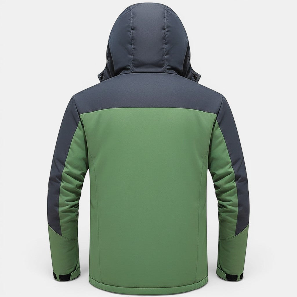 Allzom casaco acolchoado de algodão verde e cinzento com capuz, ideal para montanhismo e frio.