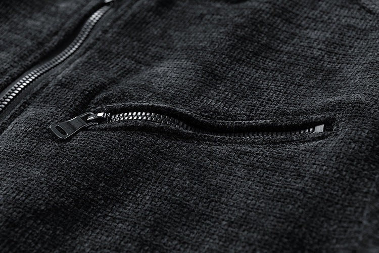 Allzom Casaco retro masculino em preto, com fecho de correr e bolso lateral.