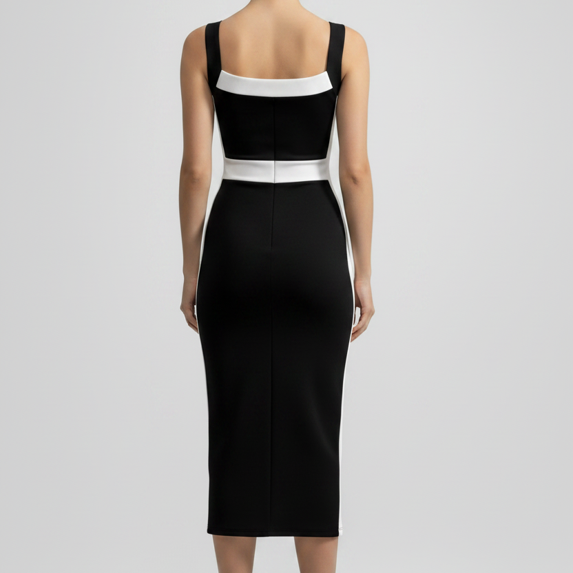 Women's Intellectual Style Dress With Square Neckline, Spaghetti Straps, And Color-blocked Maxi Dress