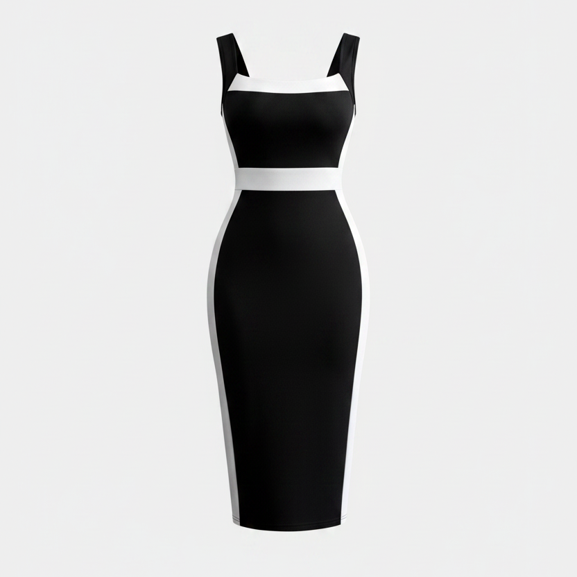 Women's Intellectual Style Dress With Square Neckline, Spaghetti Straps, And Color-blocked Maxi Dress