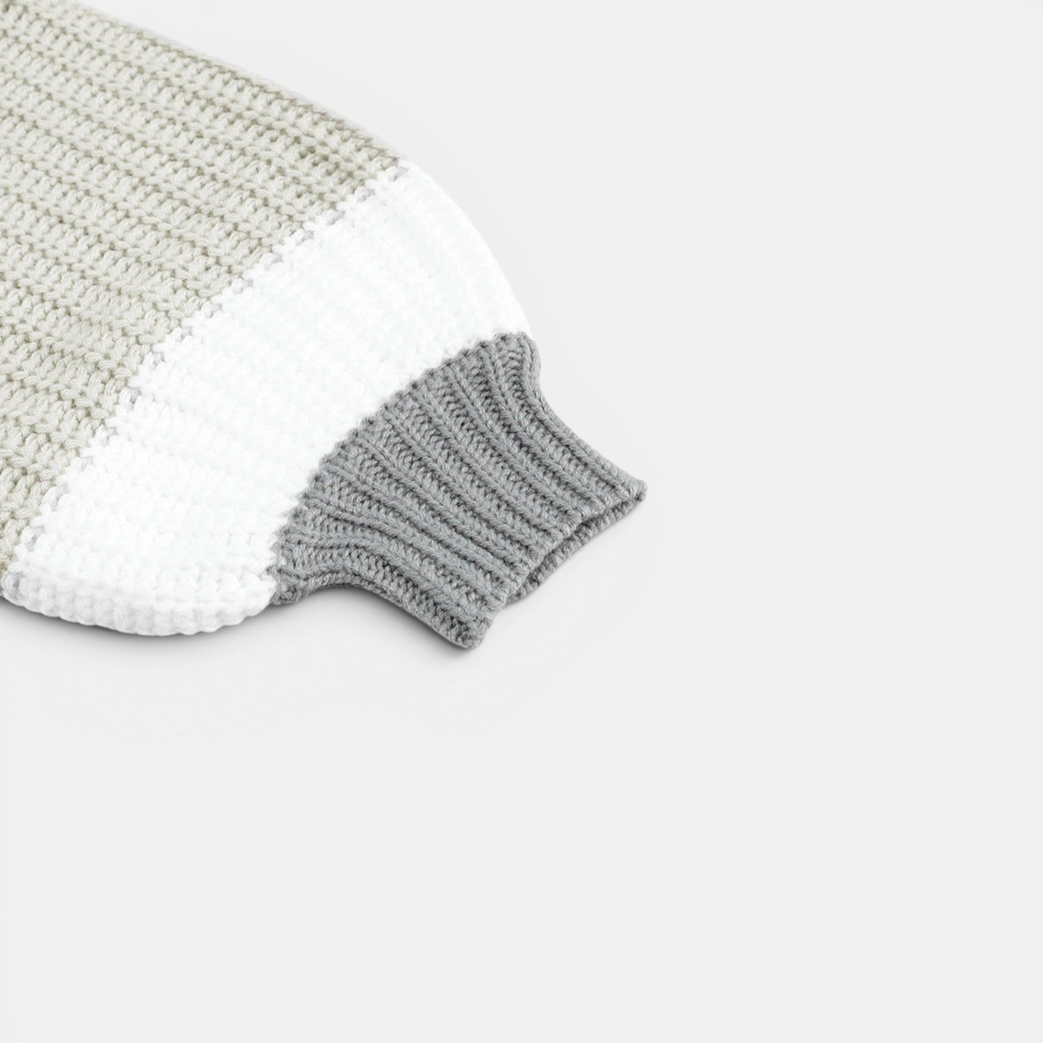 Allzom long colour-block knit cardigan in grey, white and light grey with ribbed cuffs.