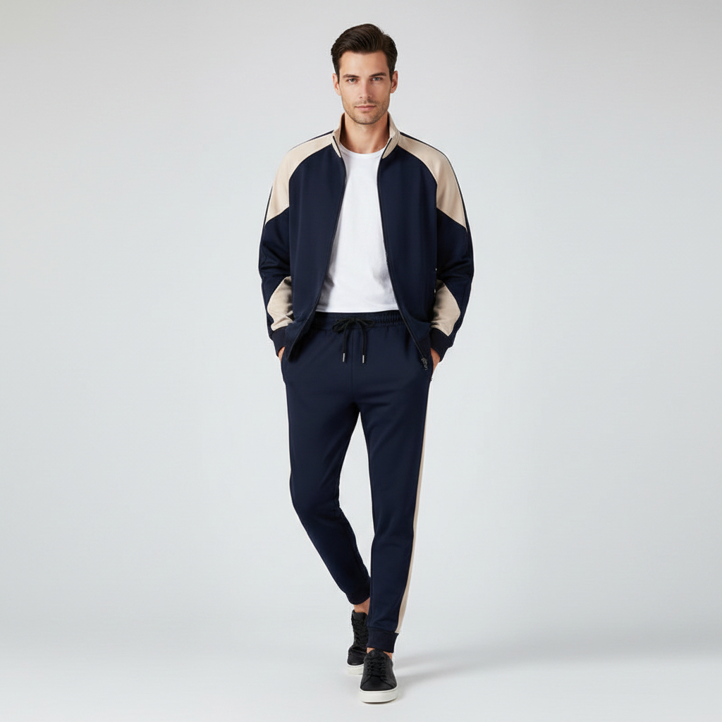 Men's Cardigan Color Contrast Patchwork Two-piece Casual Loose