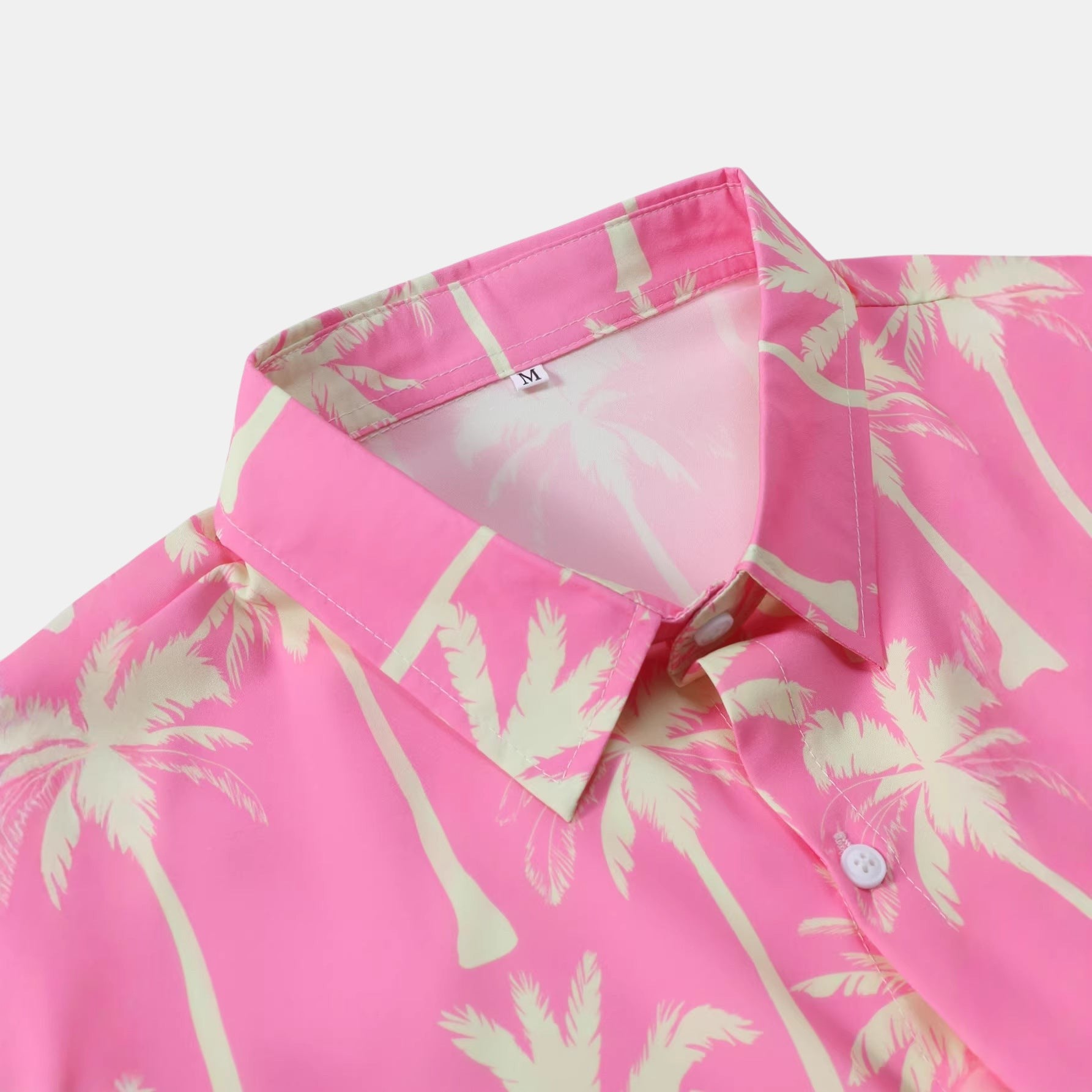 Conjunto Allzom de camisa de manga curta rosa e calções com padrão de coqueiro, poliéster, para homem.