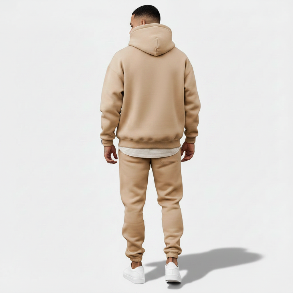 Mens Solid-Color Hoodie  Casual And Sporty Loose Fit Two-Piece Set