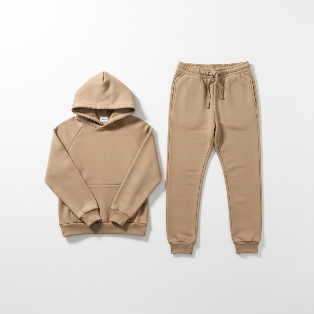 Mens Solid-Color Hoodie  Casual And Sporty Loose Fit Two-Piece Set