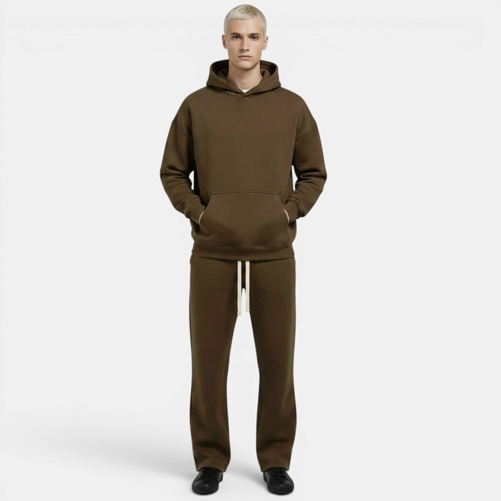 Allzom Conjunto desportivo castanho-oliva em algodão, com hoodie e calças largas.