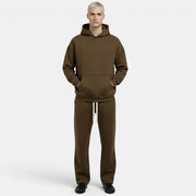 Allzom Conjunto desportivo castanho-oliva em algodão, com hoodie e calças largas.