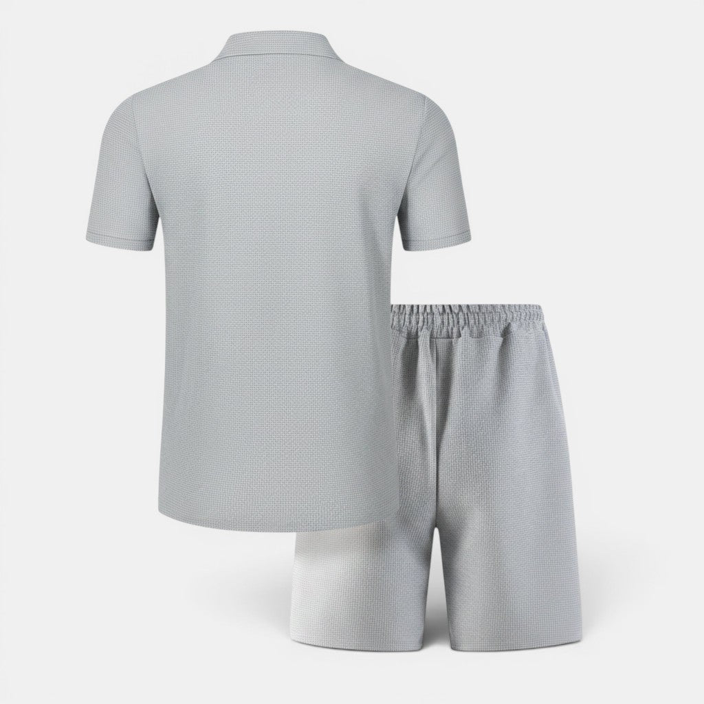 Allzom conjunto desportivo masculino de malha waffle cinzento claro com t-shirt de manga curta e calções.
