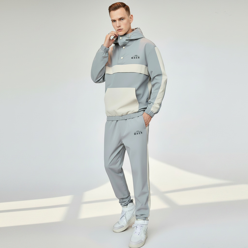 Two Piece Suit Men Fashion Hooded Jacket Coat Pants