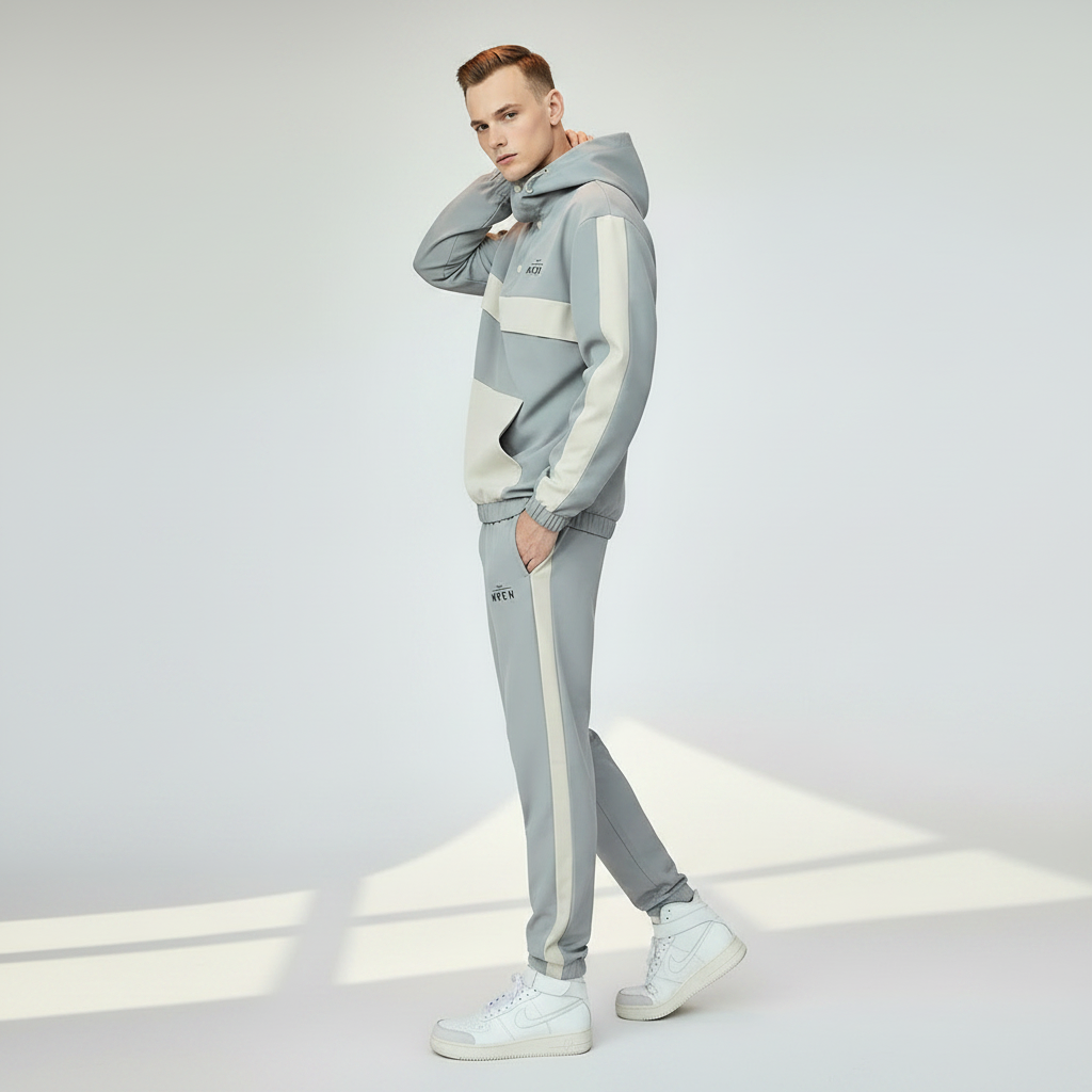Two Piece Suit Men Fashion Hooded Jacket Coat Pants